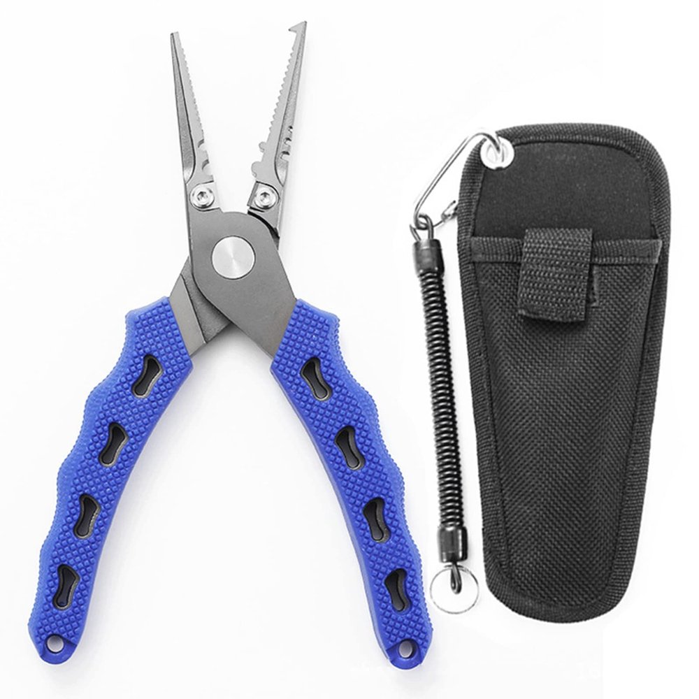 XIXIDIAN Fishing Pliers, Fish Lip Gripper with Lanyard & Sheath, Multifunctional Fishing Pliers Set, Fishing Pliers Hook Remover Split Ring for Angler Friends or Family (Color : Blue)