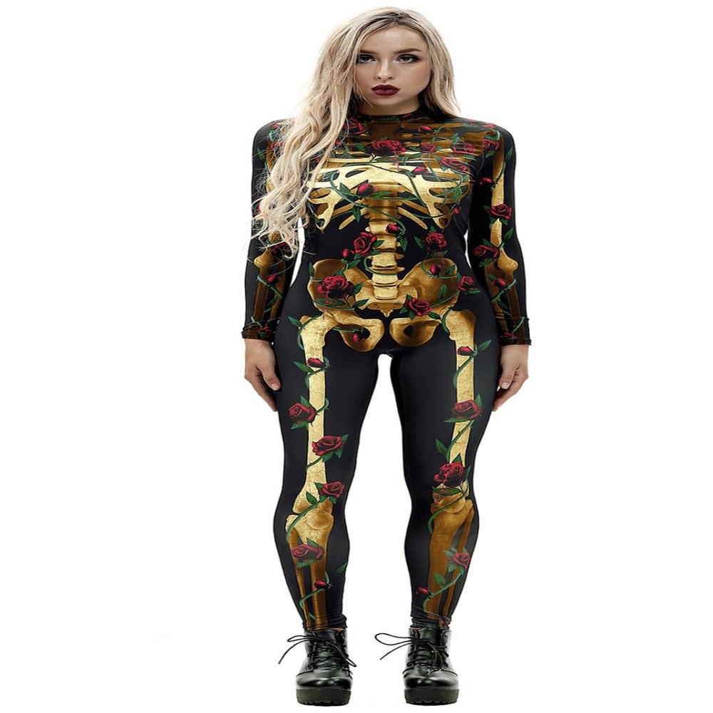 Honeystore Women's Skeleton Tight 1-Piece Jumpsuit Halloween Party Bodysuit Outfit BAX-199 M
