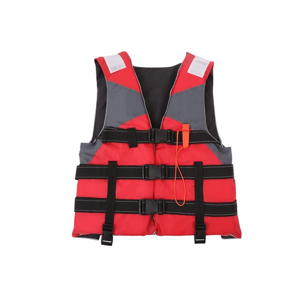 Oxford Cloth Adults Life Jacket with Whistle and Reflective Strip Adjustable Size Solid Life Vest for Water Sports Swim Vest