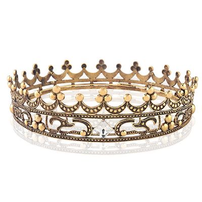 Full Crystal Queen King Wedding Queen Princess Prom Tiara Round Crown For Wedding Prom Bridal Party Costume (Dark Gold)