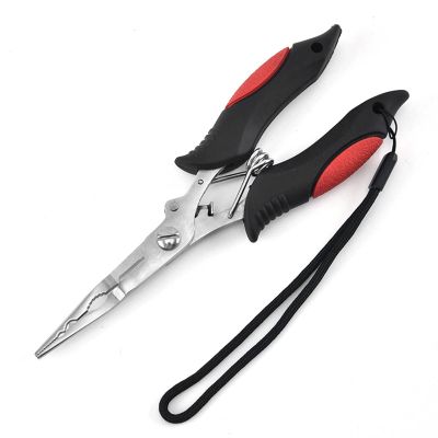 FRAHS Fishing Pliers, Ice Fishing Gear, Stainless Steel Hook Remover Braid Cutter Rustproof Split Ring Pliers, Fishing Multi-Tools with Lanyard Fishing Gifts for Men (Color : Red)
