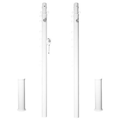 Aoneky Permanent Adjustable Volleyball Post System - Complete Set with 2 Steel Poles & Ground Sleeves, 6 Height Settings (5.08-7.97 ft) for Badminton & Volleyball, Includes Winch for In-Ground Install
