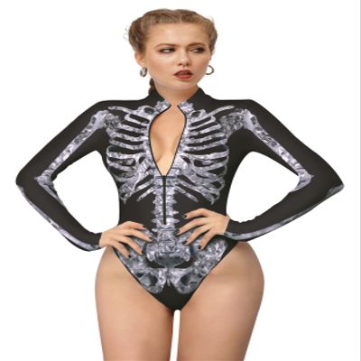 Honeystore Women's Skeleton Tight 1-Piece Swimsuit Halloween Party Bodycon Outfit BKAM-001 L