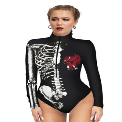 Honeystore Women's Skeleton Tight 1-Piece Swimsuit Halloween Party Bodycon Outfit BKAM-017 M