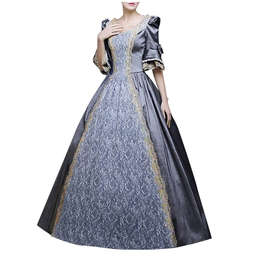 tuduoms Women's Renaissance Regency Dress Long Ball Gown Plus Size Halloween Cosplay Costumes 18th Century Medieval Dresses Gray