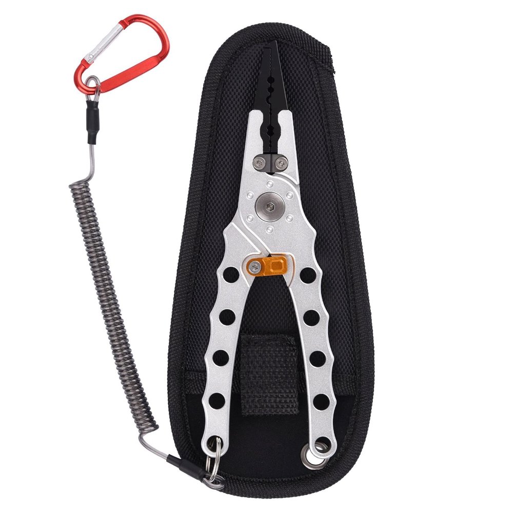 FRAHS Fishing Pliers, Fishing Gear Split Ring Pliers Hook Remover Fishing Equipment with Sheath & Lanyard, Fishing Gifts for Men (Color : Silver)
