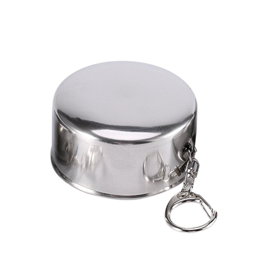 Stainless Steel Camping Mug Camping Folding Cup, Portable Outdoor Travel Demountable foldable Cup with Keychain For Survival, Hiking, Picnic(L)