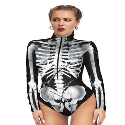 Honeystore Women's Skeleton Tight 1-Piece Swimsuit Halloween Party Bodycon Outfit BKAM-022 S