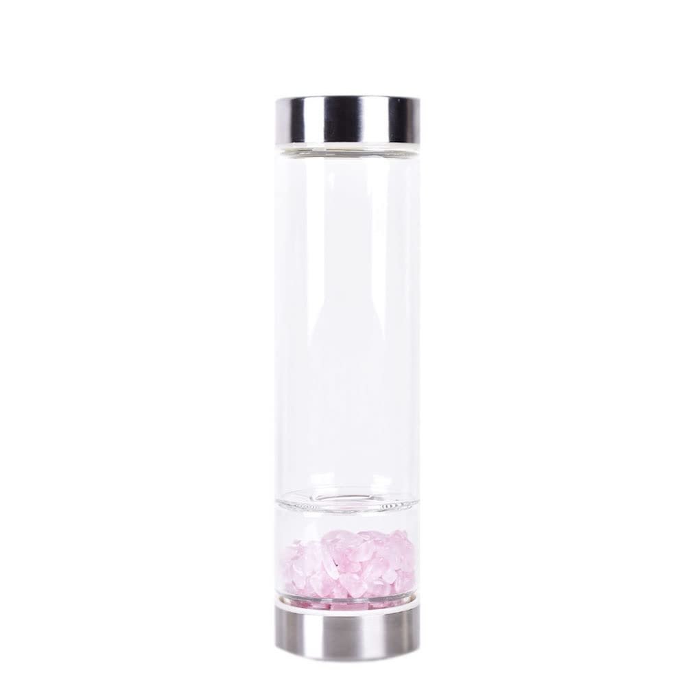 SAHKGYE 550 Ml Natural Crystal Water Bottle Reusable Gem Water Bottle Elixir Quartz Crystal Healing Elixir Point Reiki Crystal Gem Infused Water Bottle Energy Water Bottle (Color : Pink Crystal)