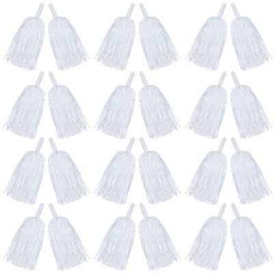 24PCS Cheerleading Pom Poms Metallic Foil Plastic Pom Poms with Baton Handle for Game Sports Squads Dancing Party Football Basketball Club Spirit Sports Stage Performance Celebration (white)