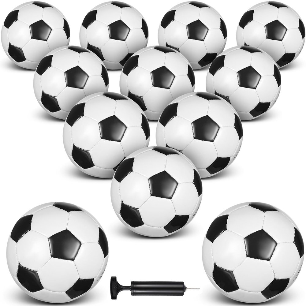 HyDren 12 Packs Soccer Ball with Pump Official Size Soccer Ball for Indoor Outside Training Practice Sport Gift Charity Donation(Size 5,Black, White)