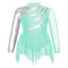 Oyolan Girls Kids Rhinestone Long Sleeve Figure Skating Dress Hollow Back Gymnastic Leotard Dance Performance Costume Blue-Green 14 Years view 1