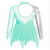 Oyolan Girls Kids Rhinestone Long Sleeve Figure Skating Dress Hollow Back Gymnastic Leotard Dance Performance Costume Blue-Green 14 Years view 2