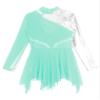 Oyolan Girls Kids Rhinestone Long Sleeve Figure Skating Dress Hollow Back Gymnastic Leotard Dance Performance Costume Blue-Green 14 Years view 4