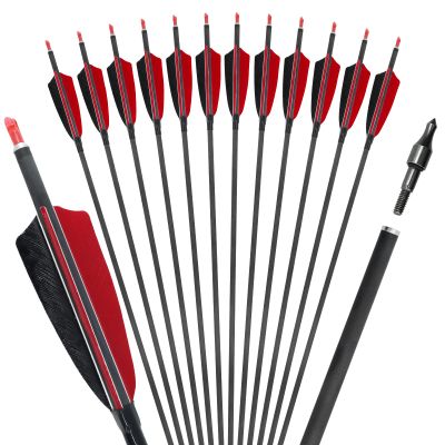 OBTOUTDOOR 12 Pack Pure Carbon Arrow Hunting Arrows Spine 400 Archery Arrows for Recurve Bow Compound Bow Longbow Traditional Bow Arrows with 4" Turkey Feathers (31Inch)