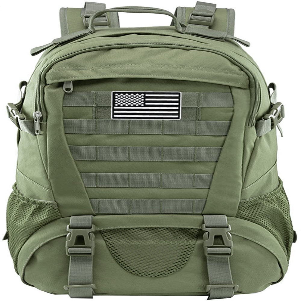LIMHOO Tactical Backpack for Men Military Molle Bag Hiking Day Pack 27L Army Waterproof EDC Rucksack with USA Flag Patch (Army Green)