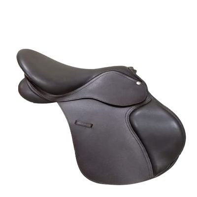 Premium Well Padded Comfortable English Leather Solid Black Light Weight Plastic Tree Jumping Horse Saddle 17 Inch