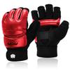 FitsT4 Sports Half Mitts MMA UFC Training Boxing Punch Bag Kickboxing Sparring Grappling Martial Arts Muay Thai Taekwondo Wrist Wraps Support Gloves for Women Men Kids Red L view 1