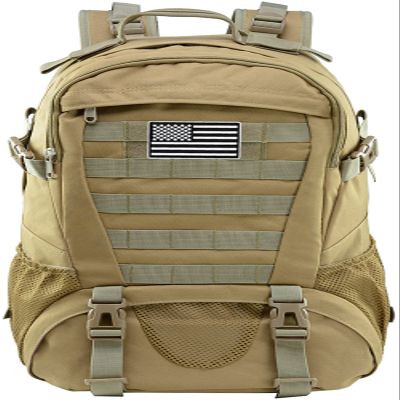LIMHOO Tactical Backpack for Men Military Molle Bag Hiking Day Pack 27L Army Waterproof EDC Rucksack with USA Flag Patch (Khaki)