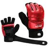 FitsT4 Sports Half Mitts MMA UFC Training Boxing Punch Bag Kickboxing Sparring Grappling Martial Arts Muay Thai Taekwondo Wrist Wraps Support Gloves for Women Men Kids Red XS view 2