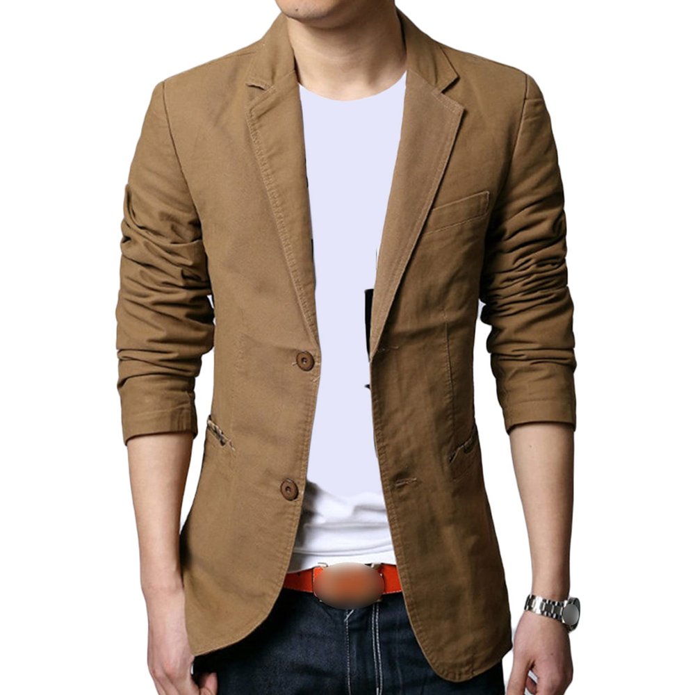 Men's 2 Buttons Casual Sport Coats Lightweight Single Breasted Slim Fit Suit Blazer Cotton Formal Dress Jackets (Khaki,Large)