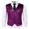 ZEROYAA Mens Hipster Metallic Paisley Printed Single Breasted V-Neck Suit Vest/Tuxedo Waistcoat Z49-Purple Large view 1