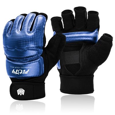 FitsT4 Sports Half Mitts MMA UFC Training Boxing Punch Bag Kickboxing Sparring Grappling Martial Arts Muay Thai Taekwondo Wrist Wraps Support Gloves for Women Men Kids Blue XS