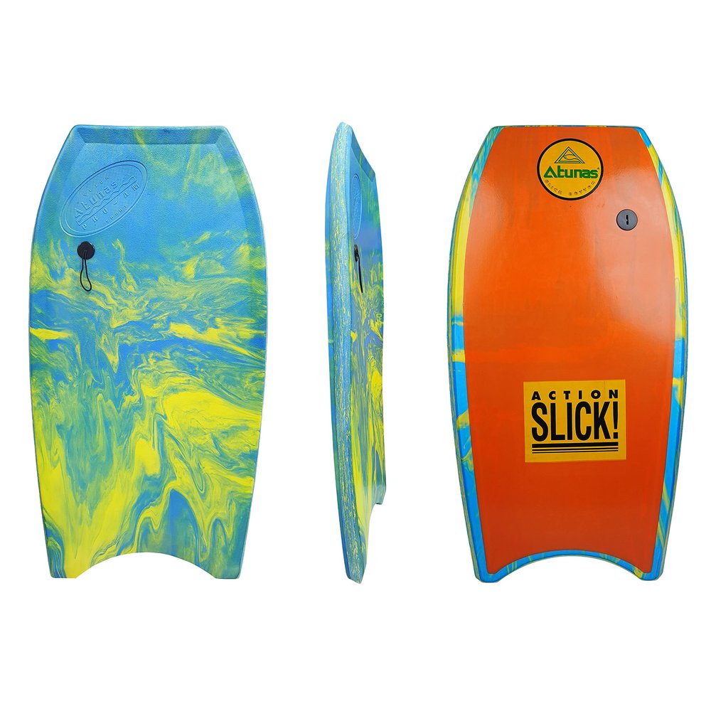 ATUNAS Body Boards, 33"-43" Bodyboard for Beach with Wrist Leash, Solid PE/EVA Closed-Cell Waterproof Foam, Surfing for Kids and Adults (Lime Soda, 40 inch)