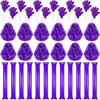 Sosation 36 Pcs Team Spirit Accessories, Cheerleading Pom Poms Hand Clappers Party Favors and Thunder Sticks Noise Makers for Sporting Events Football Baseball Cheering Essentials(Purple)