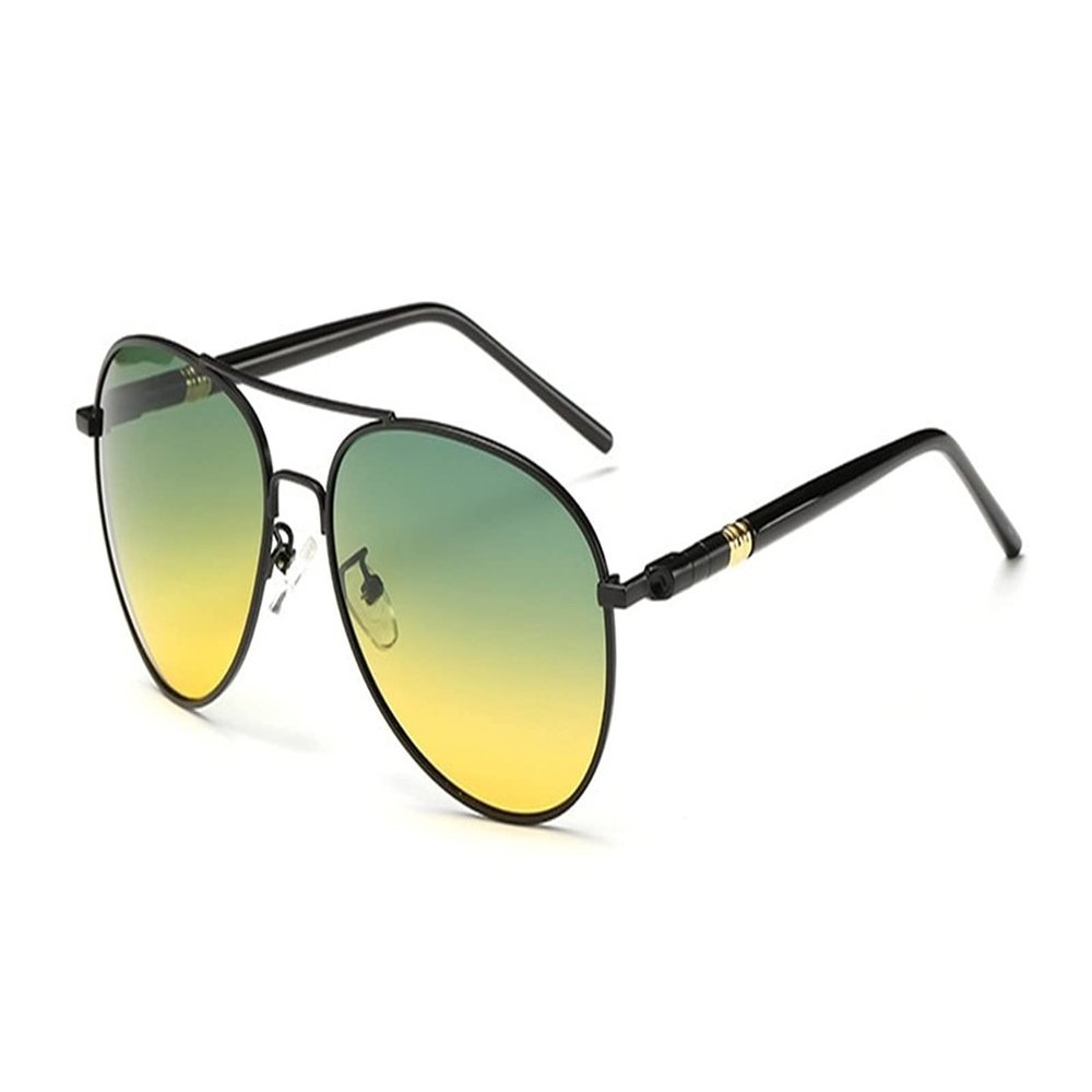 WIRUN Night Vision Glasses Anti-Glare Polarized UV400 Aviator Night Driving Glasses for Men & Women Yellow Safety Eyewear (Black)