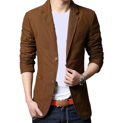 Maiyifu-GJ Men's 2 Buttons Casual Sport Coats Lightweight Single Breasted Slim Fit Suit Blazer Cotton Formal Dress Jackets (Brown,7X-Large)