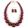 Fuqimanman2020 Chunky Large Simulated Pearl Choker Necklace Drop Dangle Earrings Crystal Bib Big Round Beaded Strand Multicolor Costume Statement Wedding Jewelry Set for Women Brides-Wine Red view 1