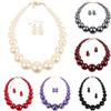 Fuqimanman2020 Chunky Large Simulated Pearl Choker Necklace Drop Dangle Earrings Crystal Bib Big Round Beaded Strand Multicolor Costume Statement Wedding Jewelry Set for Women Brides-Wine Red view 2