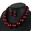 Fuqimanman2020 Chunky Large Simulated Pearl Choker Necklace Drop Dangle Earrings Crystal Bib Big Round Beaded Strand Multicolor Costume Statement Wedding Jewelry Set for Women Brides-Wine Red view 3