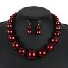Fuqimanman2020 Chunky Large Simulated Pearl Choker Necklace Drop Dangle Earrings Crystal Bib Big Round Beaded Strand Multicolor Costume Statement Wedding Jewelry Set for Women Brides-Wine Red view 4