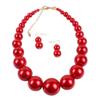 Fuqimanman2020 Chunky Large Simulated Pearl Choker Necklace Drop Dangle Earrings Crystal Bib Big Round Beaded Strand Multicolor Costume Statement Wedding Jewelry Set for Women Brides-Red view 1