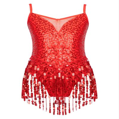 Aislor Kids Girls Sparkly Sequins Tassels Ballroom Salsa Samba Rumba Tango Latin Dance Dress Festival Rave Dancewear *Red-2 8 Years