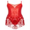Aislor Kids Girls Sparkly Sequins Tassels Ballroom Salsa Samba Rumba Tango Latin Dance Dress Festival Rave Dancewear *Red-2 8 Years view 1