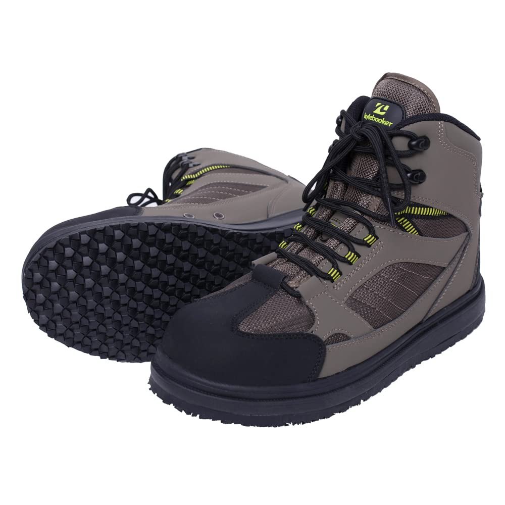 Kylebooker Men's Fishing Wading Boots Lightweight Anti-Slip Rubber Soles Waders Shoes for Fly Fishing Green (Rubber Sole, 12)