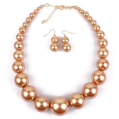 Fuqimanman2020 Chunky Large Simulated Pearl Choker Necklace Drop Dangle Earrings Crystal Bib Big Round Beaded Strand Multicolor Costume Statement Wedding Jewelry Set for Women Brides-Champagne