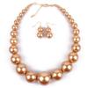 Fuqimanman2020 Chunky Large Simulated Pearl Choker Necklace Drop Dangle Earrings Crystal Bib Big Round Beaded Strand Multicolor Costume Statement Wedding Jewelry Set for Women Brides-Champagne view 1