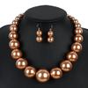 Fuqimanman2020 Chunky Large Simulated Pearl Choker Necklace Drop Dangle Earrings Crystal Bib Big Round Beaded Strand Multicolor Costume Statement Wedding Jewelry Set for Women Brides-Champagne view 3
