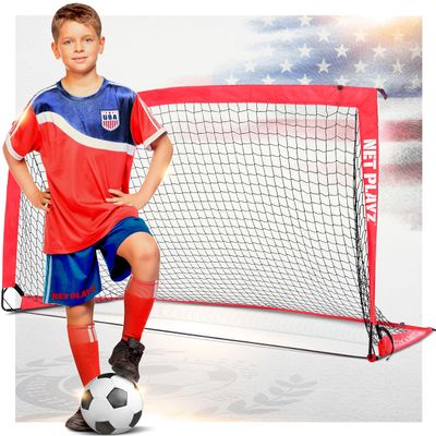 Instant Portable Medium Soccer Goal, 6 Ft x 4 Ft, Faster Fold into Triangle Shape, Easy Carry, Set up Less Than 45 Second, Carry Bag Included
