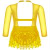 Jhaoyu Girls Sequin Tassel Latin Dance Dress Long Sleeve Leotards Dress Ballroom Salsa Rumba Tango Performance Dancewear Gold 16 Years view 2