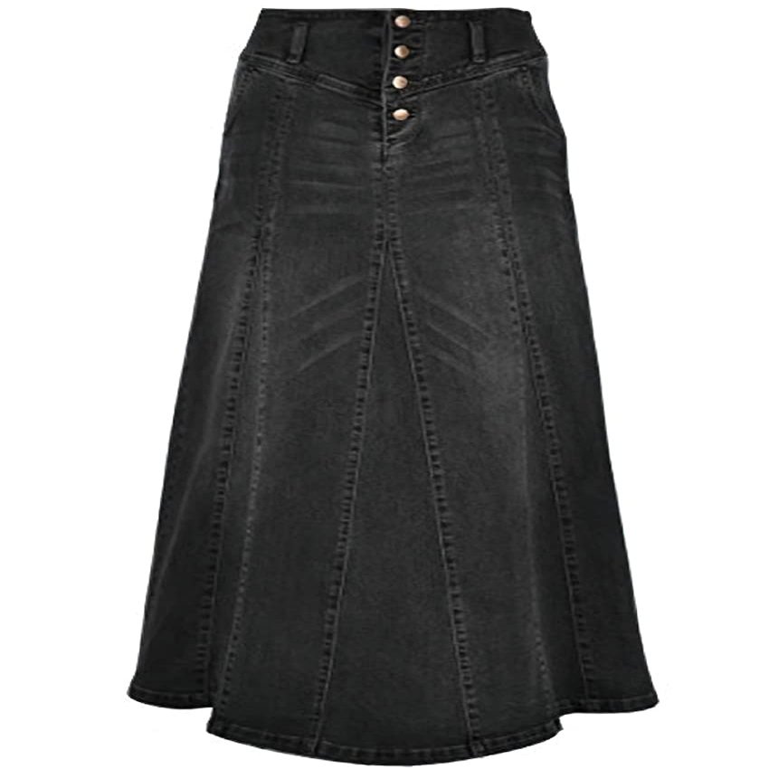 ebossy Women's High Rise Distressed Wash Denim Skirt A Line Swing Maxi Long Jean Skirts (X-Small, Black)