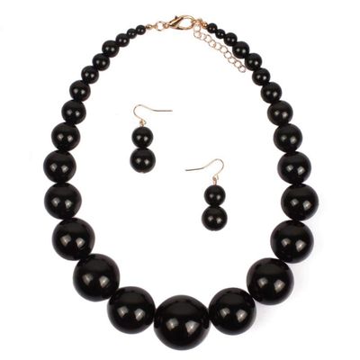 Fuqimanman2020 Chunky Large Simulated Pearl Choker Necklace Drop Dangle Earrings Crystal Bib Big Round Beaded Strand Multicolor Costume Statement Wedding Jewelry Set for Women Brides-Black