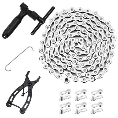 Bike Chain Kit, 12 Speed Multi-Function Bike Mechanic Repair Kit, Chain Breaker and Bike Link Plier with Hook and 6 Pairs Bicycle Buckle, Reusable