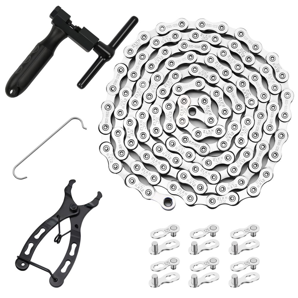 Bike Chain Kit, 12 Speed Multi-Function Bike Mechanic Repair Kit, Chain Breaker and Bike Link Plier with Hook and 6 Pairs Bicycle Buckle, Reusable