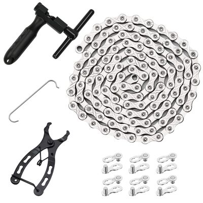 Bike Chain Kit, 11 Speed Multi-Function Bike Mechanic Repair Kit, Chain Breaker and Bike Link Plier with Hook and 6 Pairs Bicycle Buckle, Reusable