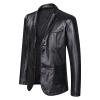 Mens Faux Leather Moto Blazer Classic Casual PU Leather Slim Jacket Stylish Motorcycle 2 Button Lapel Sport Coat (Black,180) view 1